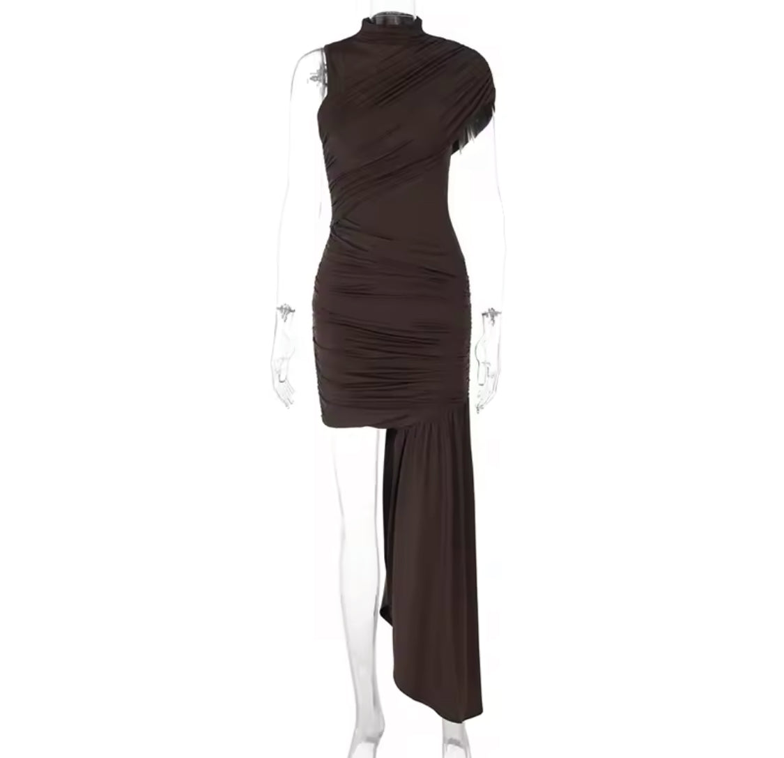 Mini Coffee Drape Dress