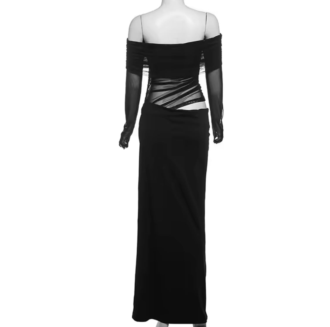 Classy Black Satin Mesh Dress