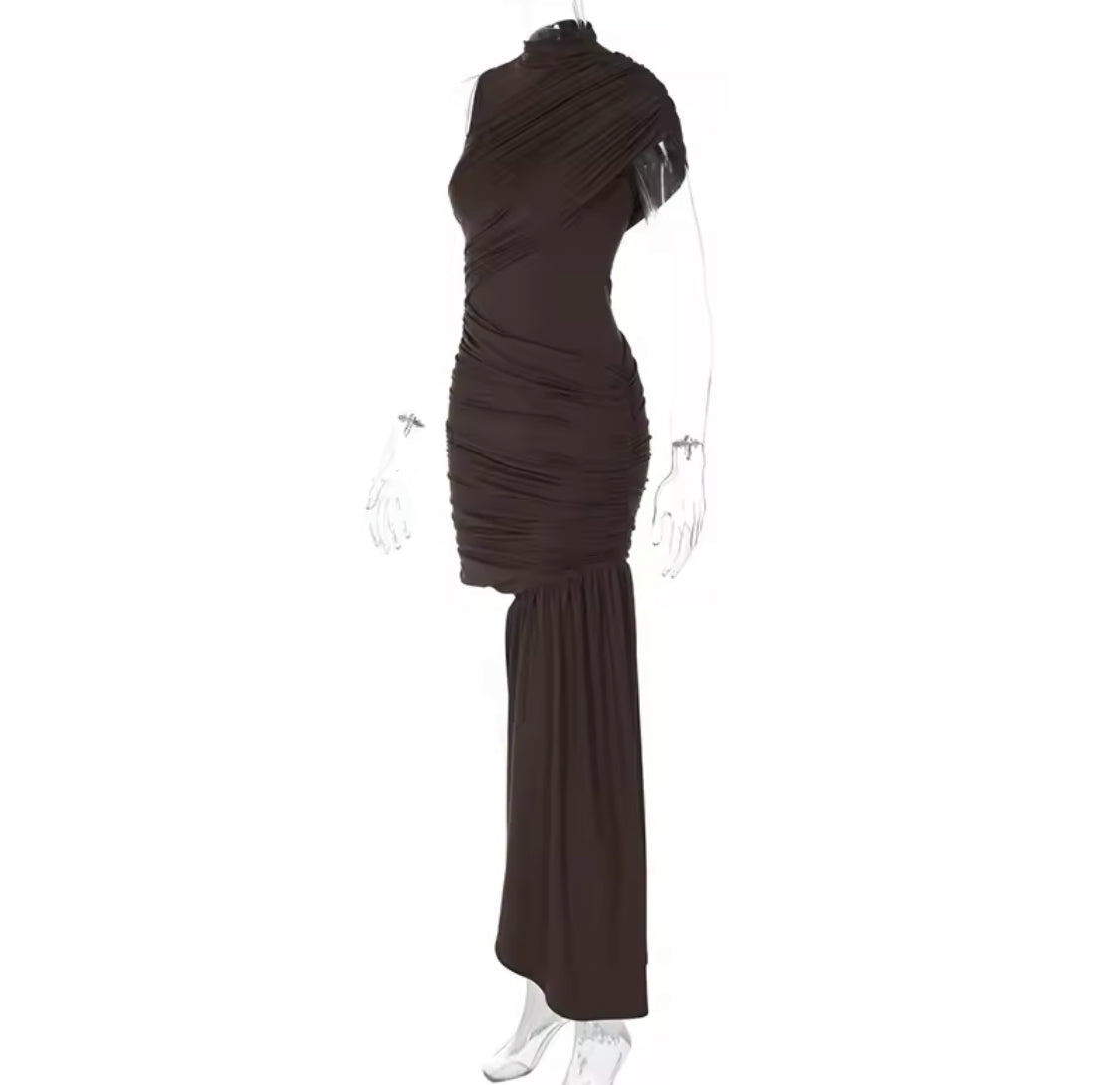 Mini Coffee Drape Dress