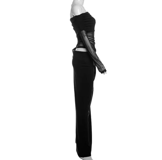 Classy Black Satin Mesh Dress