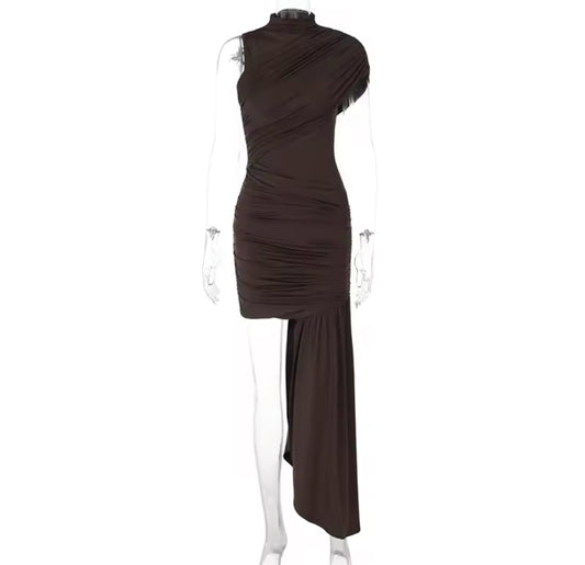 Mini Coffee Drape Dress