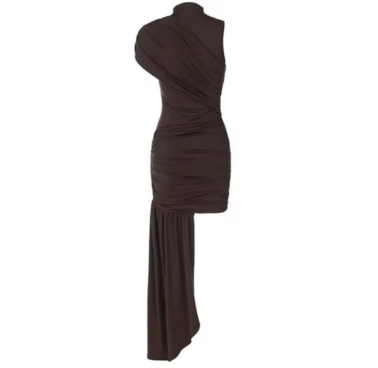 Mini Coffee Drape Dress